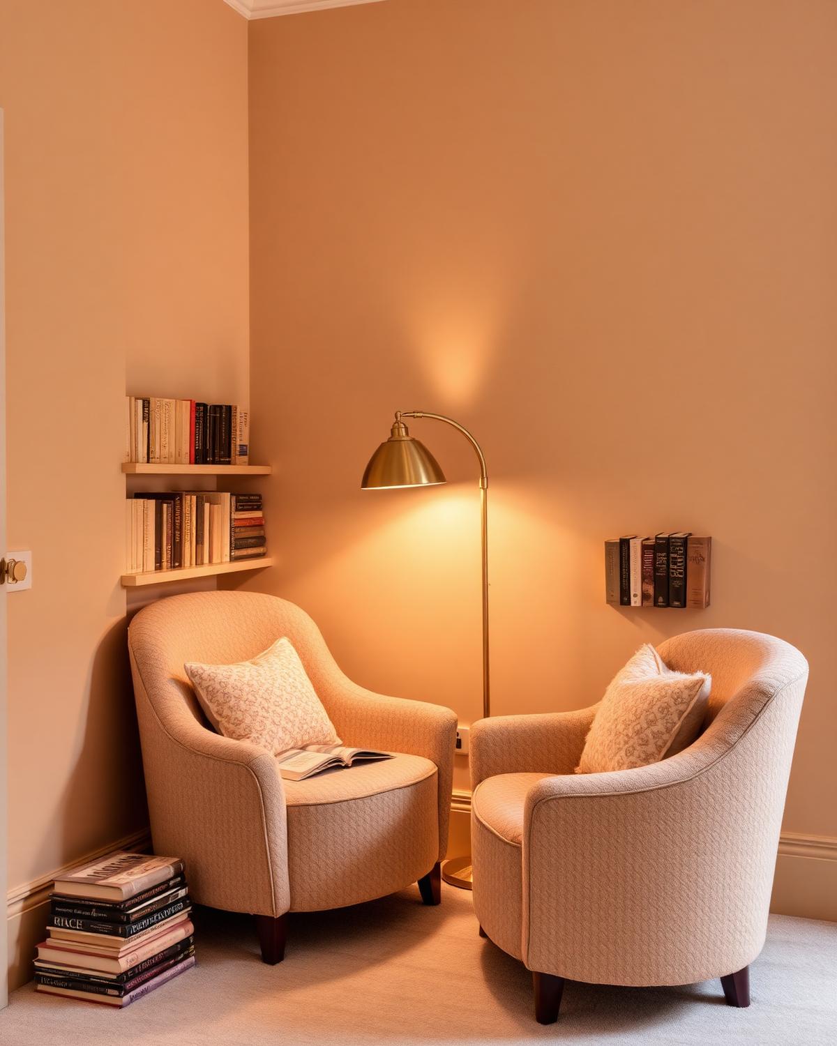 Warm reading nook with armchairs
